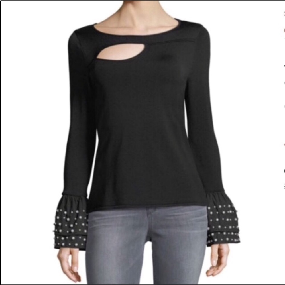 Marled by Reunited Sweater Black Pearlescent cuff Small NWOT